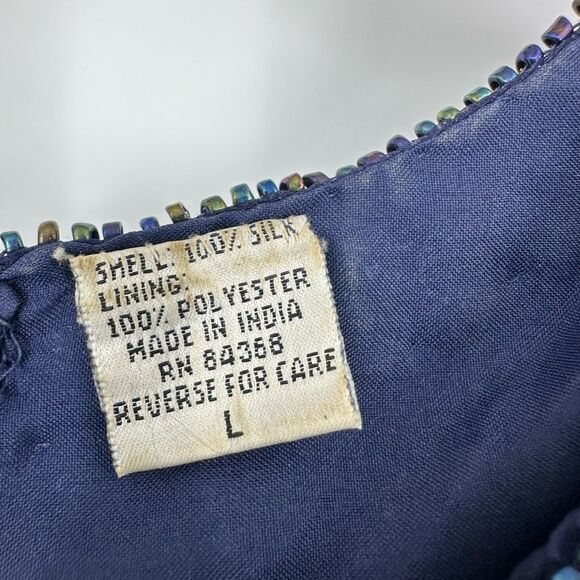 Vintage Laurence Kazar Silk All Over Beaded Mini Dress Size L Navy Cocktail - Picture 6 of 13